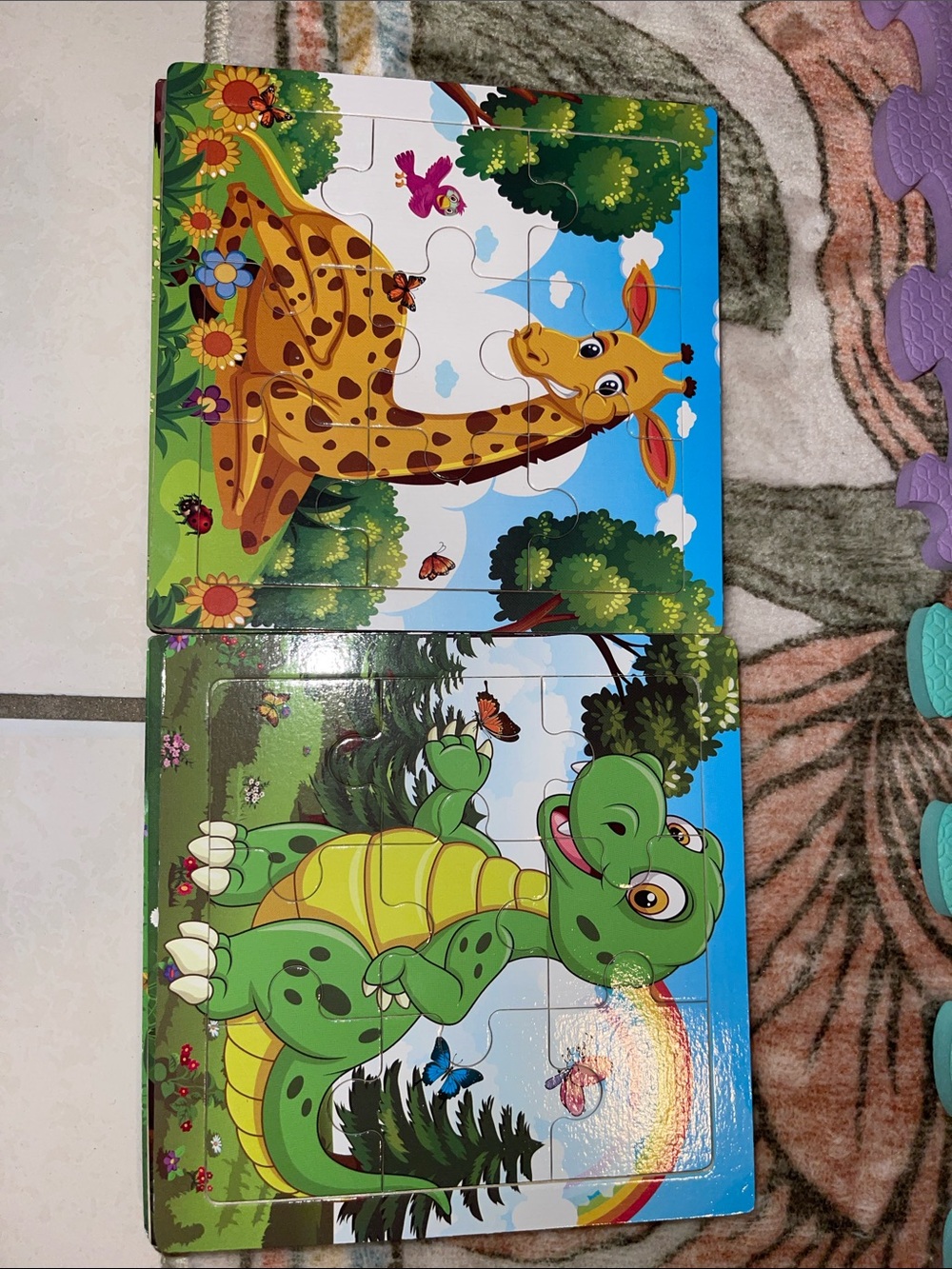 Kids Animal Jigsaw Puzzle Set - Colorful Giraffe & Turtle